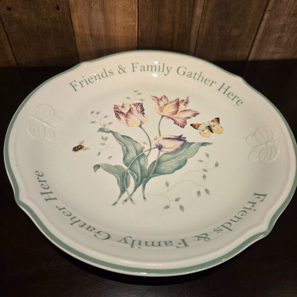 Lenox Butterfly Meadow Sentiment Dessert Platter Friends & Family Gather Here - Picture 1 of 7
